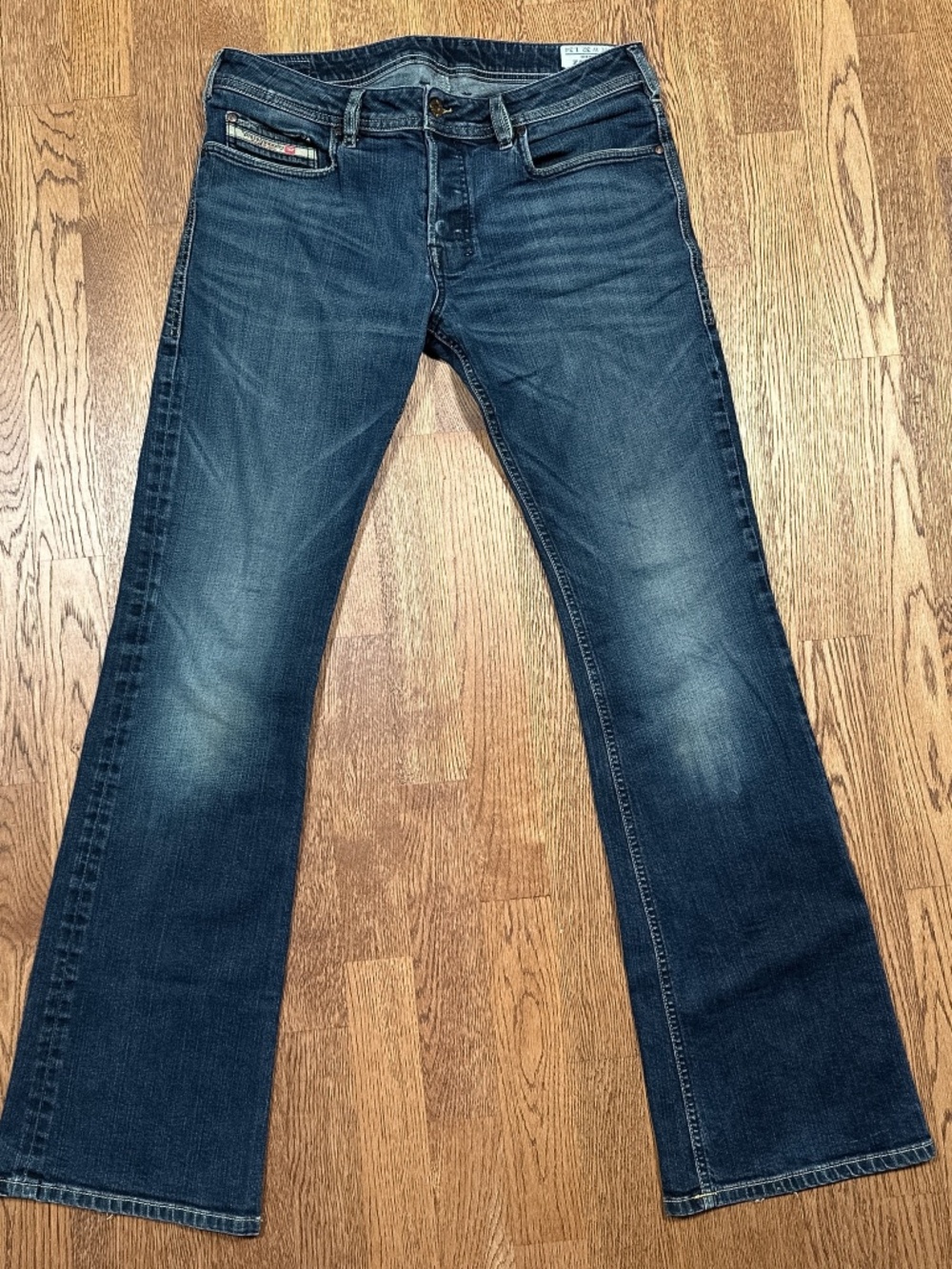 Diesel Zathan 008B2 Stretch Distressed Button Fly Blue Denim Jeans Mens 32